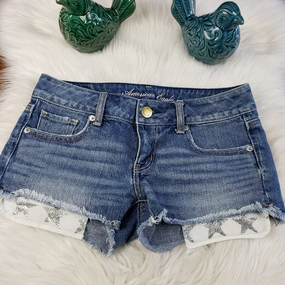 American Eagle sparkle star pocket denim shorts size 0 - Picture 5 of 10